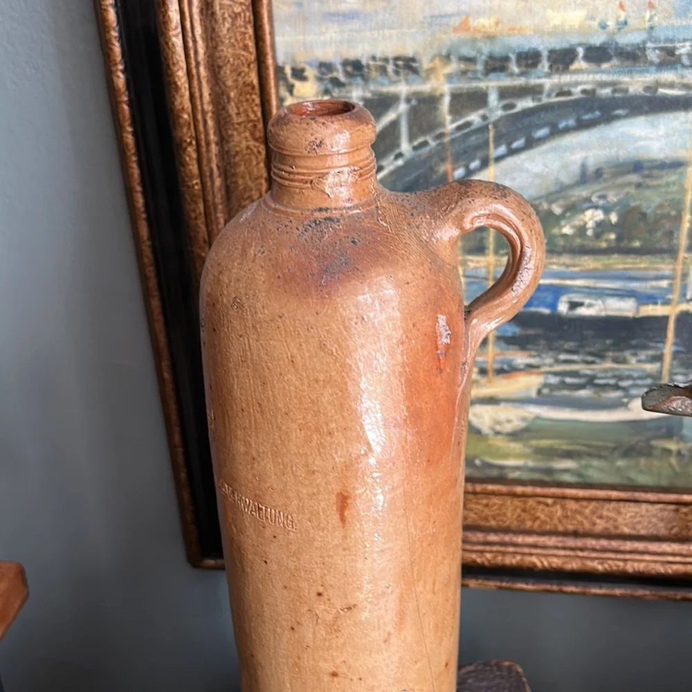 ANTIQUE German 1844 NASSAU Stoneware Bottle Artist Signed - Picture 4 of 12